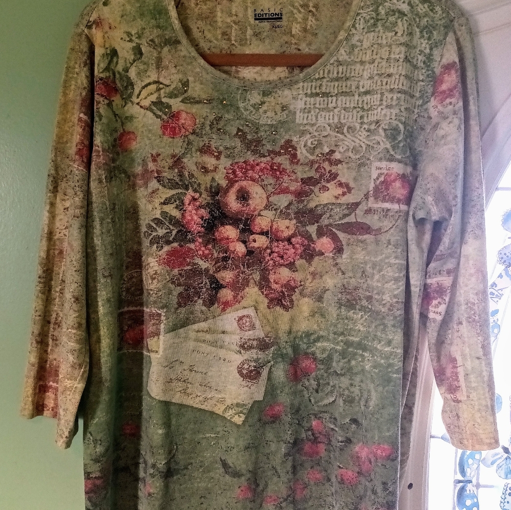 VTG Cottagecore Floral Romantic Fairy Shabby Chic Boho Sage Green Rose Coquette